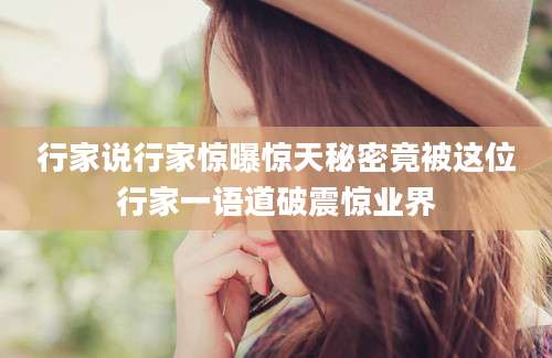 行家说行家惊曝惊天秘密竟被这位行家一语道破震惊业界