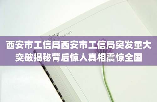 西安市工信局西安市工信局突发重大突破揭秘背后惊人真相震惊全国