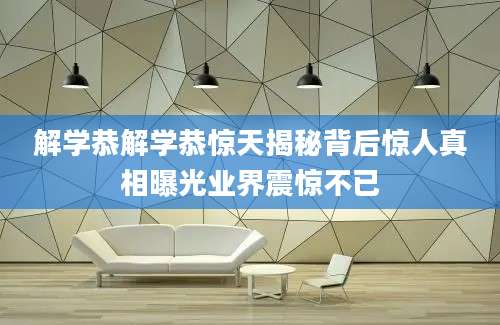 解学恭解学恭惊天揭秘背后惊人真相曝光业界震惊不已