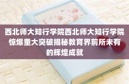 西北师大知行学院西北师大知行学院惊爆重大突破揭秘教育界前所未有的辉煌成就