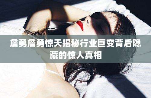 詹勇詹勇惊天揭秘行业巨变背后隐藏的惊人真相
