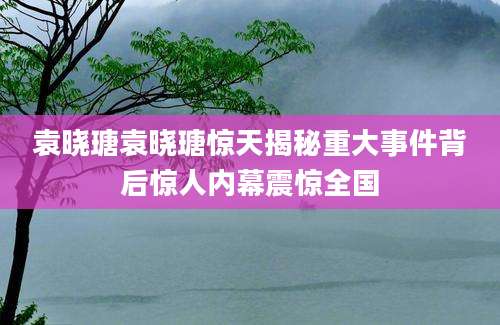 袁晓瑭袁晓瑭惊天揭秘重大事件背后惊人内幕震惊全国