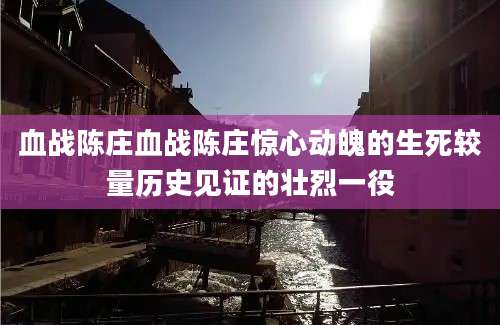 血战陈庄血战陈庄惊心动魄的生死较量历史见证的壮烈一役