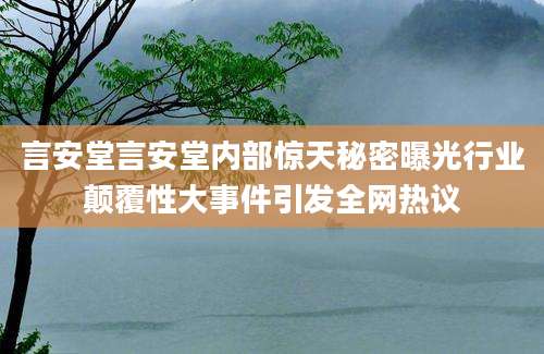 言安堂言安堂内部惊天秘密曝光行业颠覆性大事件引发全网热议