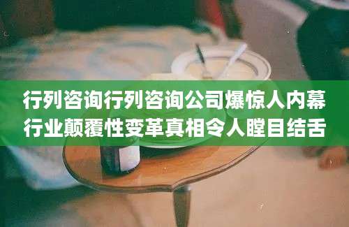 行列咨询行列咨询公司爆惊人内幕行业颠覆性变革真相令人瞠目结舌