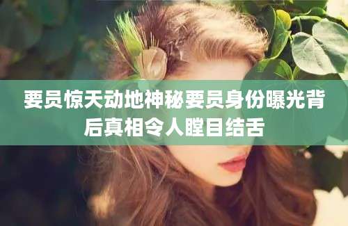要员惊天动地神秘要员身份曝光背后真相令人瞠目结舌