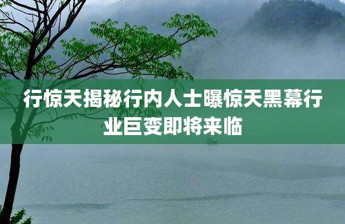 行惊天揭秘行内人士曝惊天黑幕行业巨变即将来临