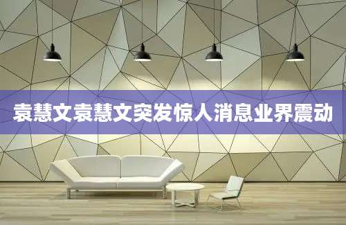 袁慧文袁慧文突发惊人消息业界震动
