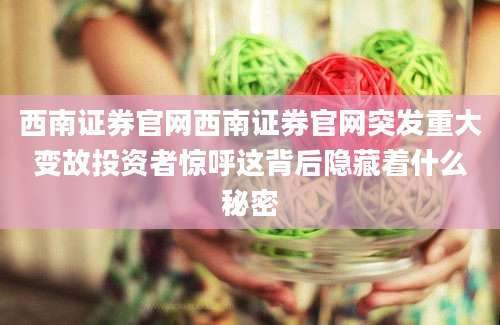 西南证券官网西南证券官网突发重大变故投资者惊呼这背后隐藏着什么秘密