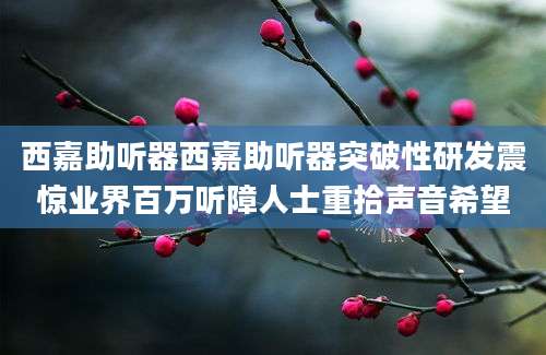 西嘉助听器西嘉助听器突破性研发震惊业界百万听障人士重拾声音希望