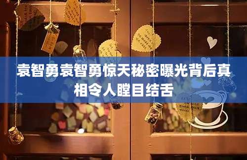 袁智勇袁智勇惊天秘密曝光背后真相令人瞠目结舌